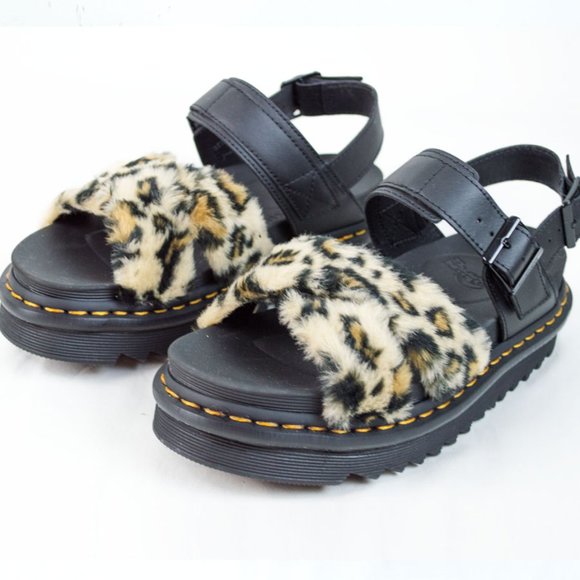 Dr. Martins Voss Fluffy Faux Fur Leather Sandals 8 - Picture 6 of 12